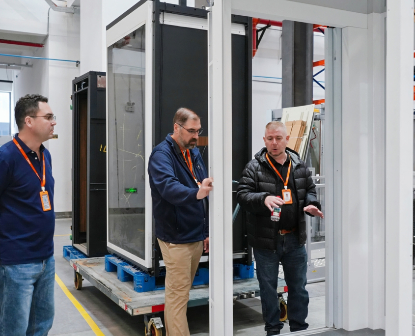 Workers in elevator manufacturing