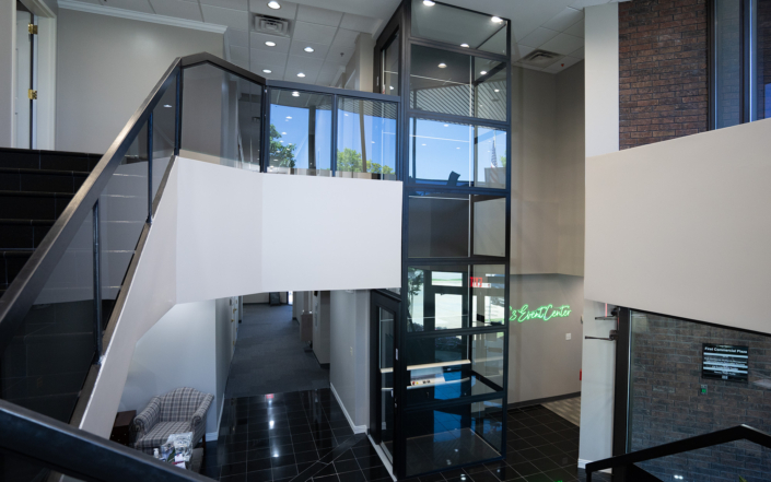 Commercial elevator with glass view