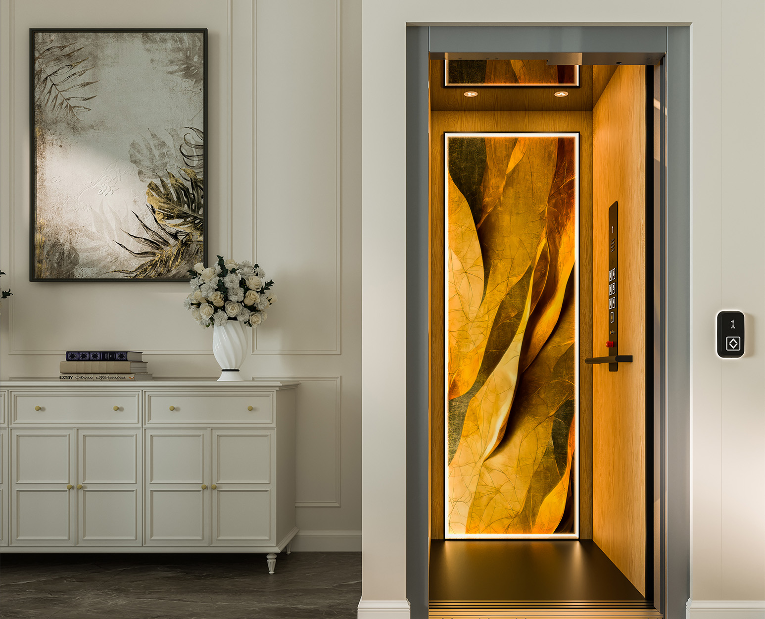 Tradition home elevator with a warm glow