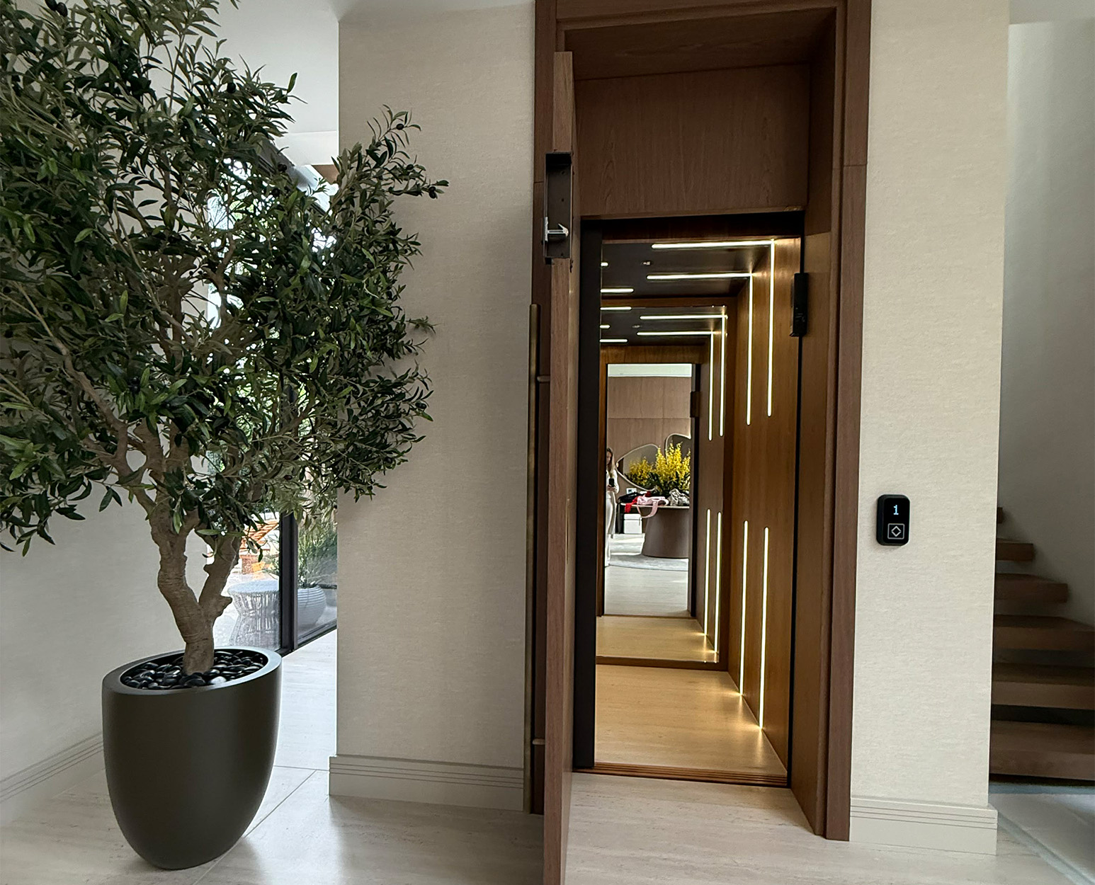 modern elevator with mirror